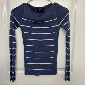 Theory Stripe Boatneck Refine Sweater Merino Wool Blue Ivory P Send Offer!